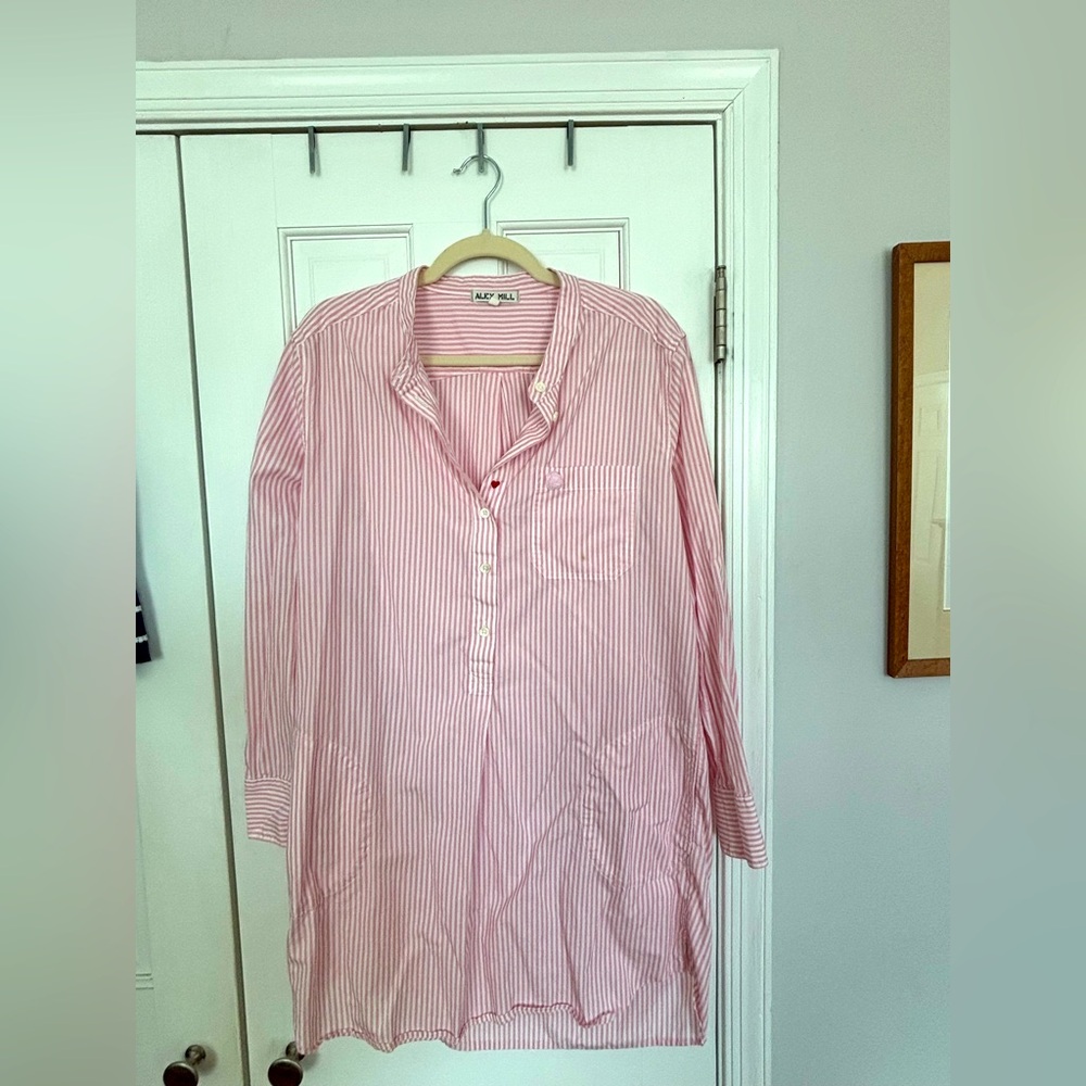 Pink and White Striped Shirt Dress